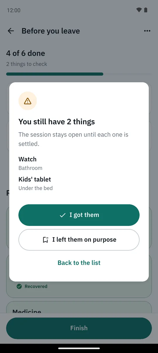 App screenshot: It won't finish while items are pending