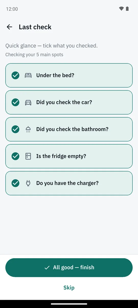 App screenshot: Last check