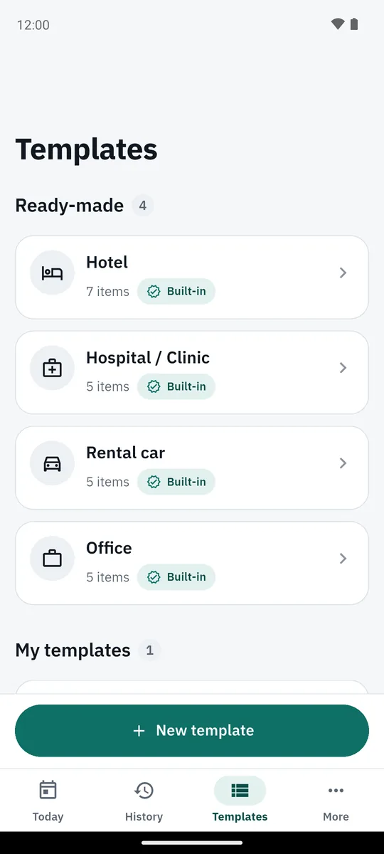 App screenshot: Templates