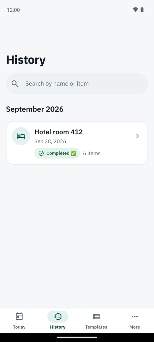 App screenshot: History